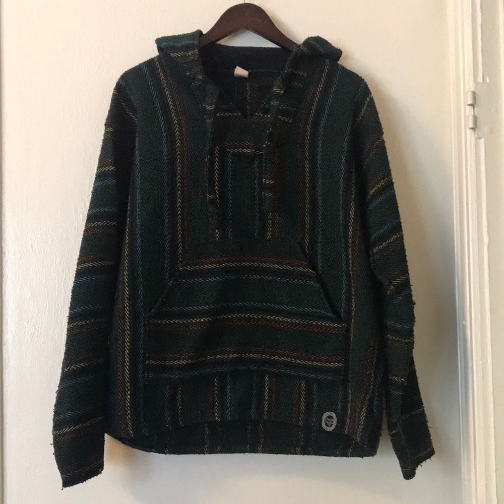 Baja hoodie. Green, red, yellow, blue, black. Size large.